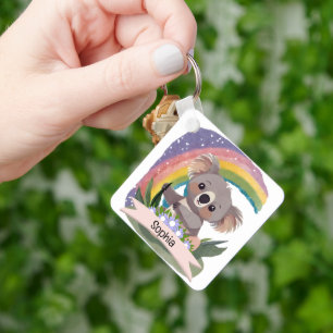 Porte-clés Cute Baby Koala Rainbow Nom personnalisé