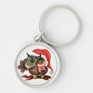 Porte-clés Cute Baby Owl In Christmas Hat and Gift - Fun Keyc