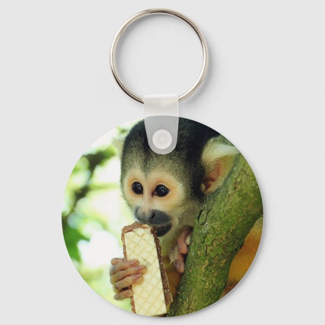 Porte-clés Cute Baby Squerrl Monkey Eating a Wafer Biscuit (Recto)