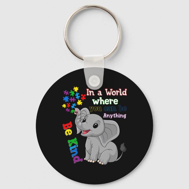Porte-clés Cute Be Kind Elephant Et Puzzle Pièce Autisme Awar (Recto)