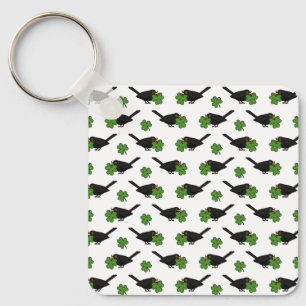 Porte-clés Cute Blackbird avec Shamrock Clover Carton