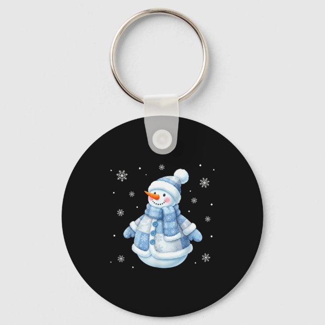 Porte-clés Cute Blue Snowman With Snowflakes Winter Christmas (Recto)