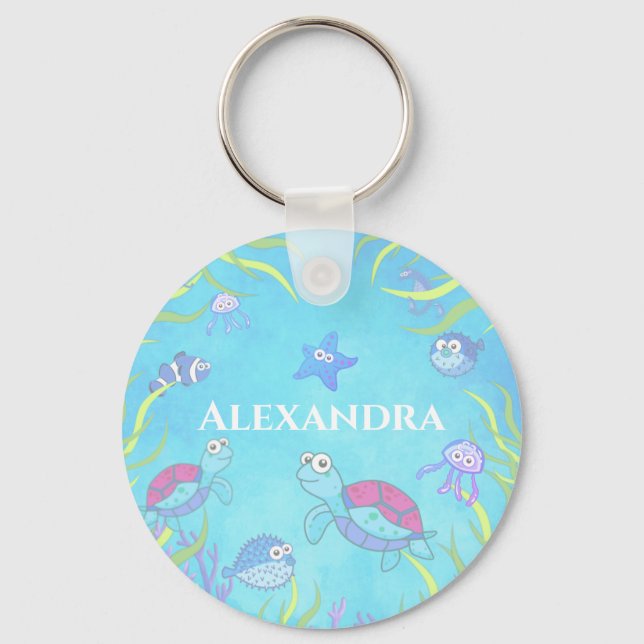 Porte-clés Cute Blue Under the Sea Keychain (Recto)