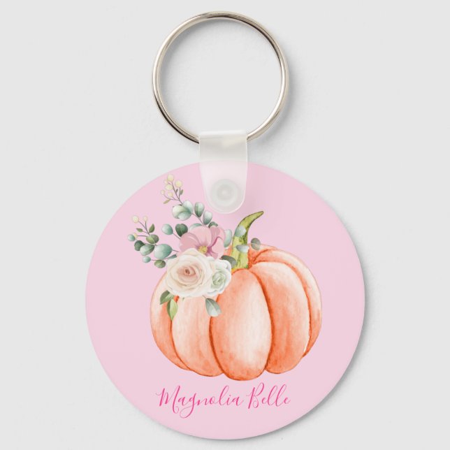 Porte-clés Cute Blush Pink Spring Floral Little Pumpkin Name (Recto)