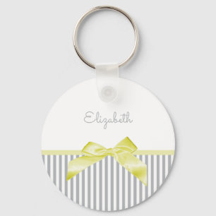 Porte-clés Cute Bow Jaune avec Gris Fille et Nom