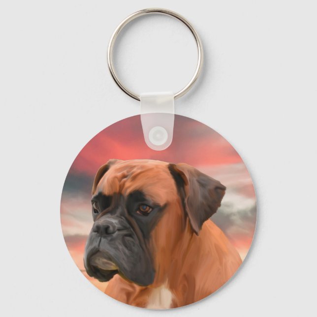 Porte-clés Cute Boxer Dog Eau Couleur Huile Peinture Art (Recto)