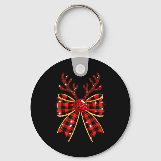 Porte-clés Cute Buffalo Plaid Coquette Bow Reindeer Christmas (Recto)