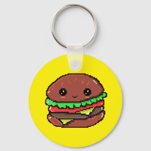 Porte-clés Cute Burger Kawaii 8 bits jaune pixel