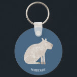 Porte-clés Cute Capybara Personnalisé<br><div class="desc">Un capybara amusant sur un arrière - plan vert turquoise pour les amoureux des animaux et de la faune. Art original de Nic Squirrell. Modifiez ou supprimez le texte du nom à personnaliser.</div>