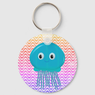 Porte-clés Cute Cartoon Jellyfish Dans Océan Coloré