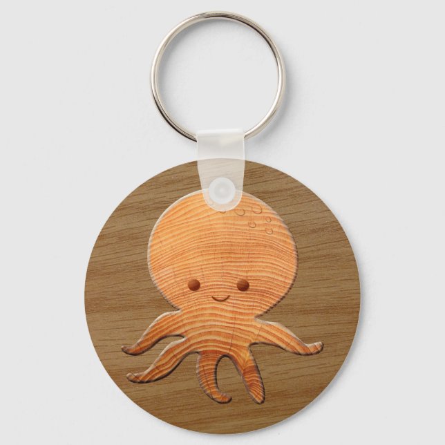 Porte-clés Cute Cartoon Octopus With Faux Wood Print (Recto)