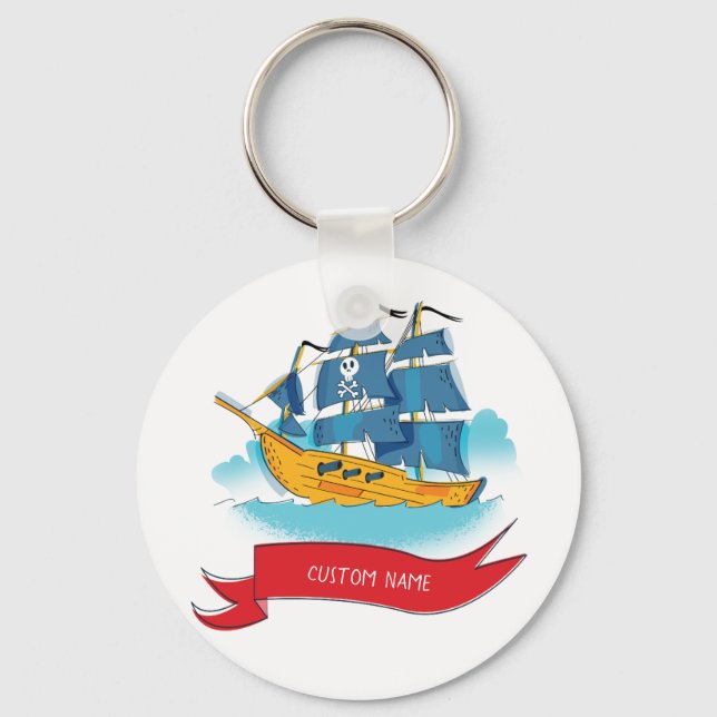 Porte-clés Cute Cartoon Pirate Ship Custom text (Recto)