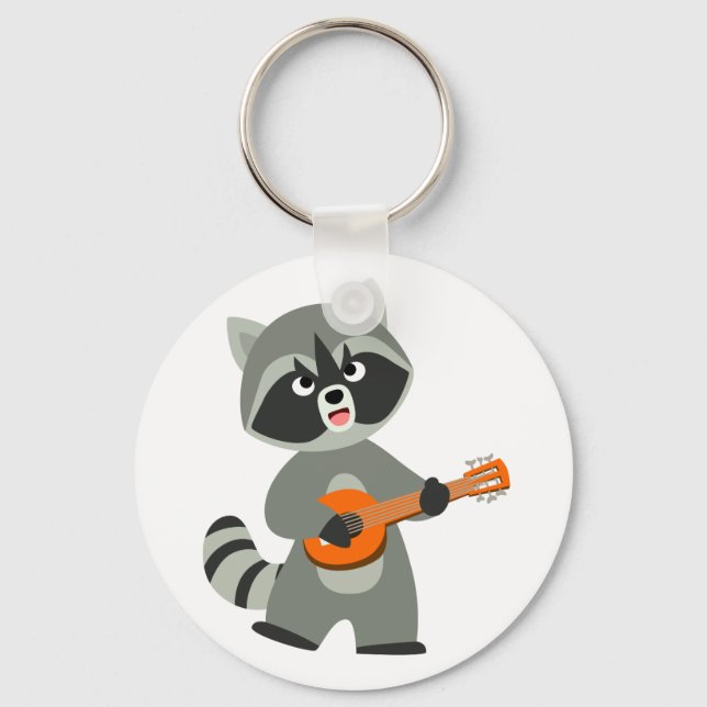Porte-clés Cute Cartoon Raccoon Jouer Banjo (Recto)