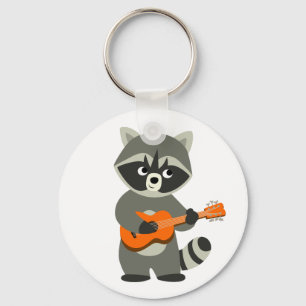 Porte-clés Cute Cartoon Raccoon Jouer de la guitare
