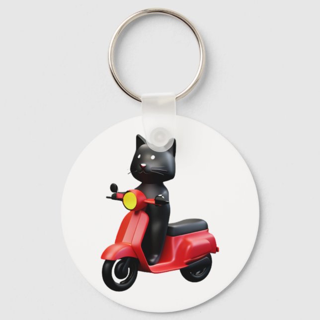 Porte-clés CUTE CAT chevauchant une motocyclette classique T- (Recto)