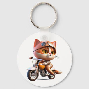 Porte-clés CUTE CAT chevauchant une motocyclette classique T-