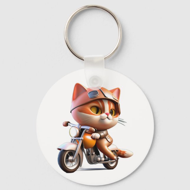 Porte-clés CUTE CAT chevauchant une motocyclette classique T- (Recto)