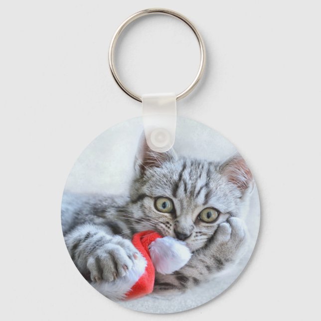 Porte-clés Cute Cat et Santa Claus Hat (Recto)