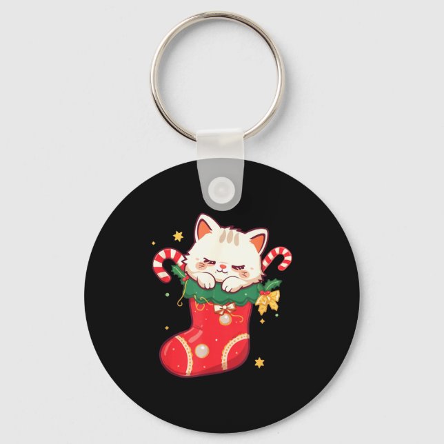 Porte-clés Cute Cat In Christmas Stocking Kawaii Anime Xmas G (Recto)