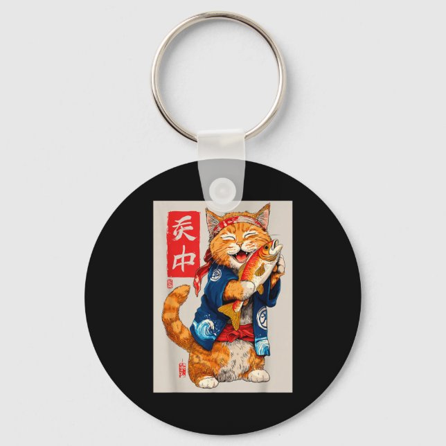 Porte-clés Cute Cat Sushi Japanese Food Anime Graphic Tees Me (Recto)