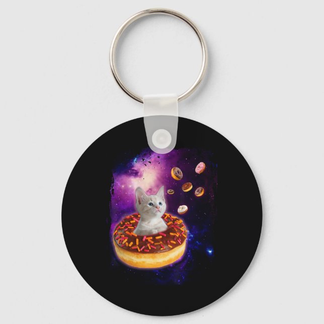 Porte-clés Cute Chat À L'Intérieur De Donut Dans L'Espace Gar (Recto)
