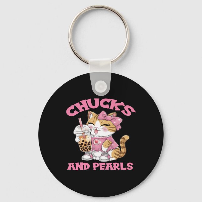 Porte-clés Cute Chat Boire Bubble Thé Kitten Lover (Recto)