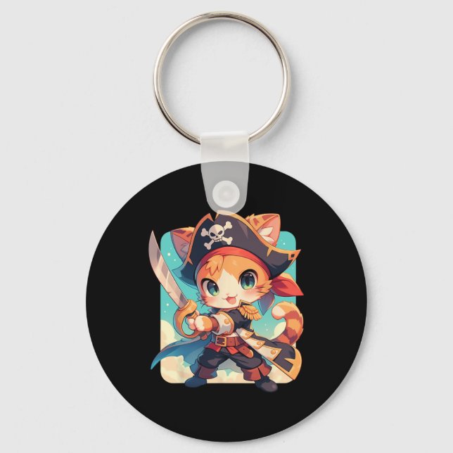 Porte-clés Cute Chat Comme Pirate Kawaii Anime (Recto)
