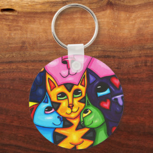 Porte-clés Cute Chats colorés Whimssart Art peinture original