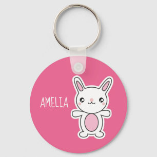 Porte-clés Cute Chibi Bunny Pink Personnalisé