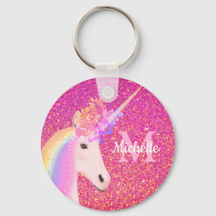 Porte-clés Cute Chic Rainbow Unicorn Pink Nom de la Parties s