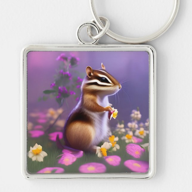 Porte-clés Cute Chipmunk en Fleurs (Devant)