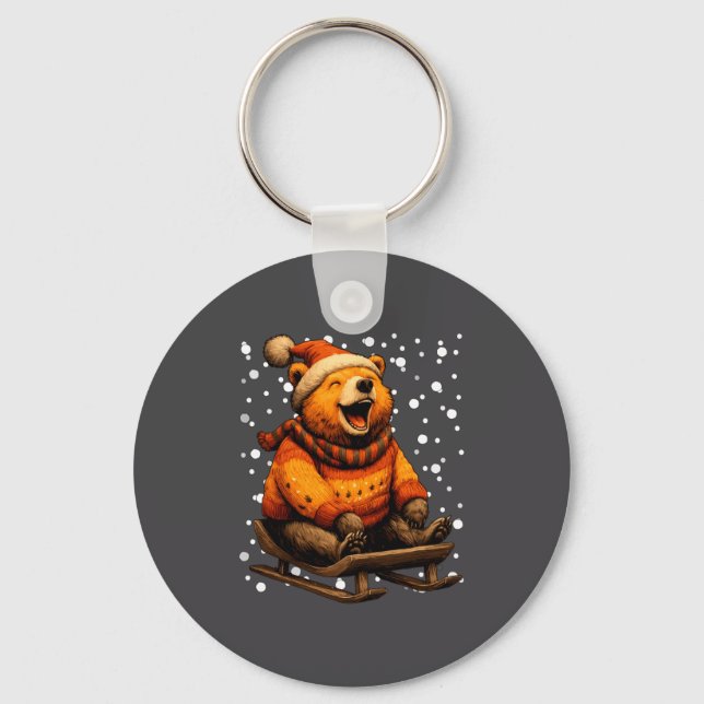 Porte-clés Cute Christmas Bear Sledding In Snow Funny Winter  (Recto)