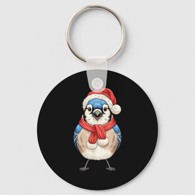 Porte-clés Cute Christmas Blue Jay Santa Bird Watching  (Recto)