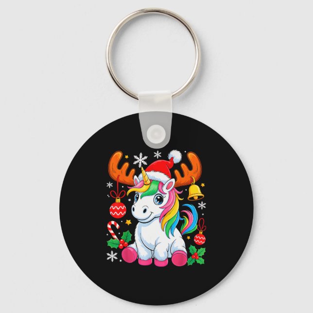 Porte-clés Cute Christmas Girls Women Xmas Unicorn Deer Xmas  (Recto)
