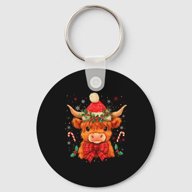 Porte-clés Cute Christmas Highland Cow Mooey Xmas Heifer Sant (Recto)