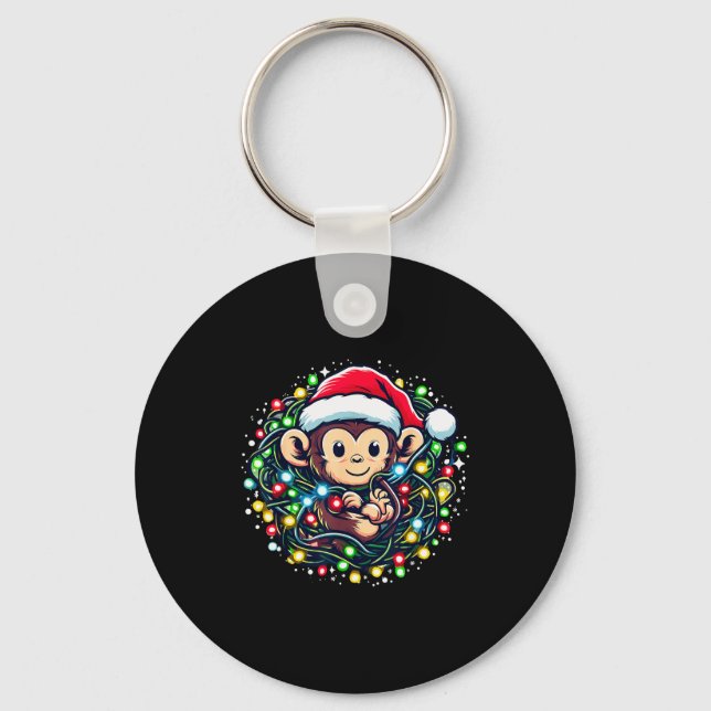 Porte-clés Cute Christmas Monkey Santa Hat Lights Monkey Wome (Recto)