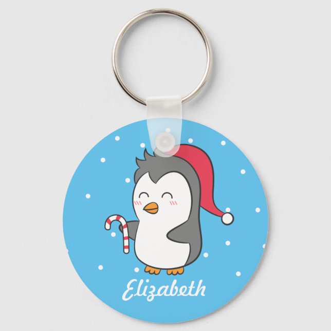 Porte-clés Cute Christmas Penguin Candy Cane Kids Keychain (Recto)