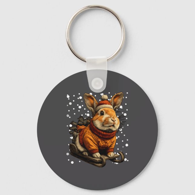 Porte-clés Cute Christmas Rabbit Sledding In Snow Funny Winte (Recto)