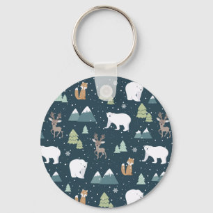 Porte-clés Cute Christmas Winter Animals Rustic Pattern