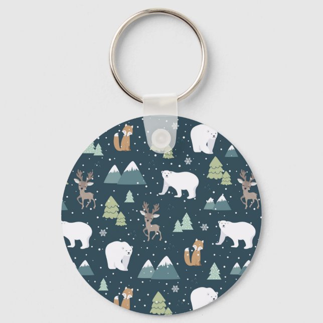 Porte-clés Cute Christmas Winter Animals Rustic Pattern (Recto)