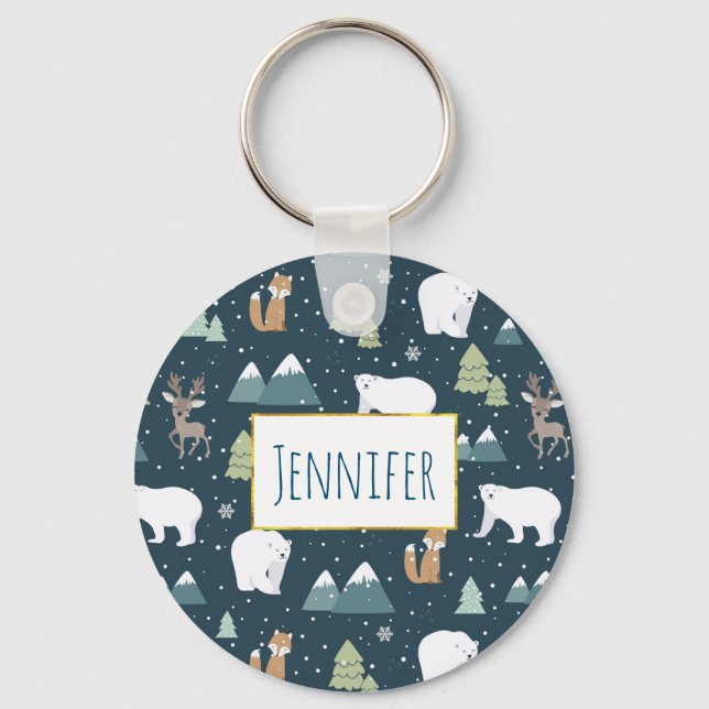Porte-clés Cute Christmas Winter Animals Rustic Pattern (Recto)