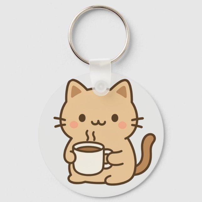 Porte-clés Cute Coffee Cat Kawaii Cozy Aesthetic Design (Recto)