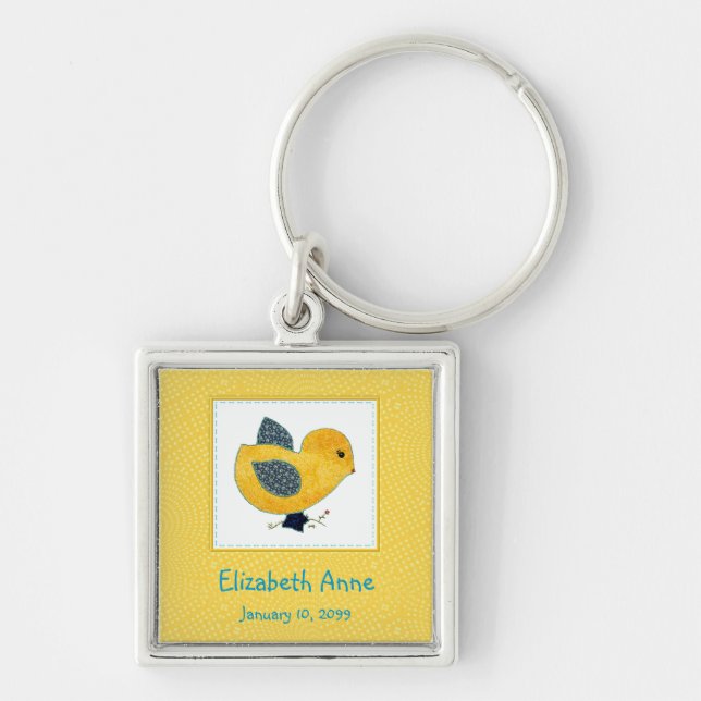 Porte-clés Cute Country Style Yellow Chick Birth Announcement (Devant)