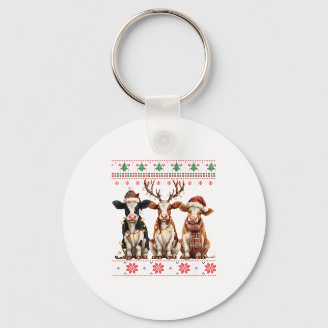 Porte-clés Cute Cow Santa Christmas Lights Ugly Xmas Sweater  (Recto)