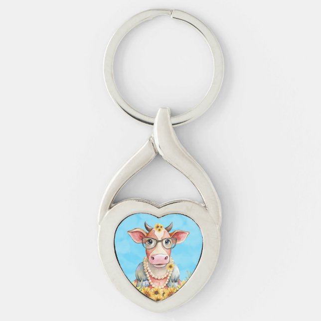 Porte-clés Cute Cow Sunflowers (Devant)