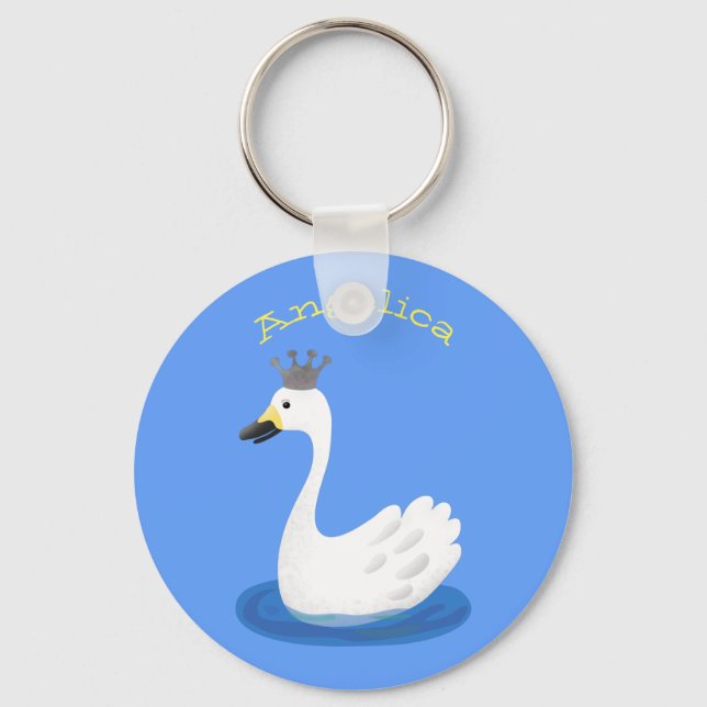 Porte-clés Cute cygne blanc avec dessin de la couronne (Recto)