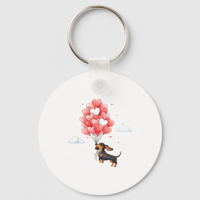 Porte-clés Cute Dachshund Valentine Heart Balloon Dog Lover  (Recto)