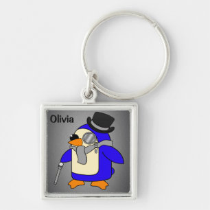 Porte-clés Cute dessin animé pingouin gris neutre