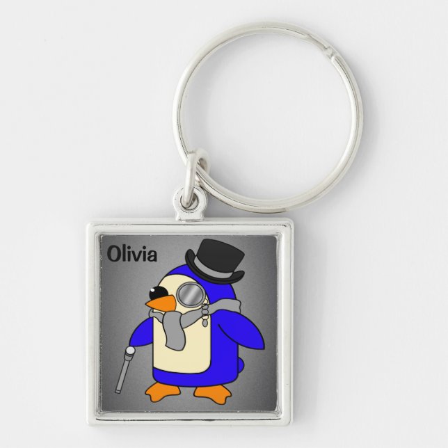 Porte-clés Cute dessin animé pingouin gris neutre (Devant)