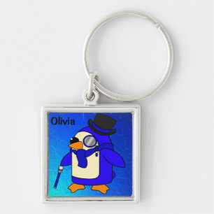 Porte-clés Cute dessin animé pingouin ultramarine bleu